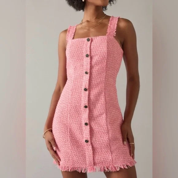 miami Pink Tweed Button-Front Mini Dress - Picture 1 of 9